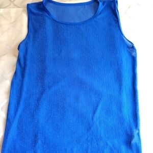 Brand new men's or women's size L blue see-through shiny short sleeve shirt
